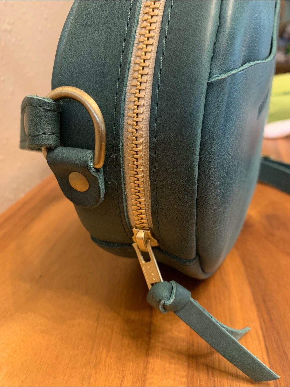 Portland Leather Small Circle Crossbody in the Color: SURF - Picture 5 of 11